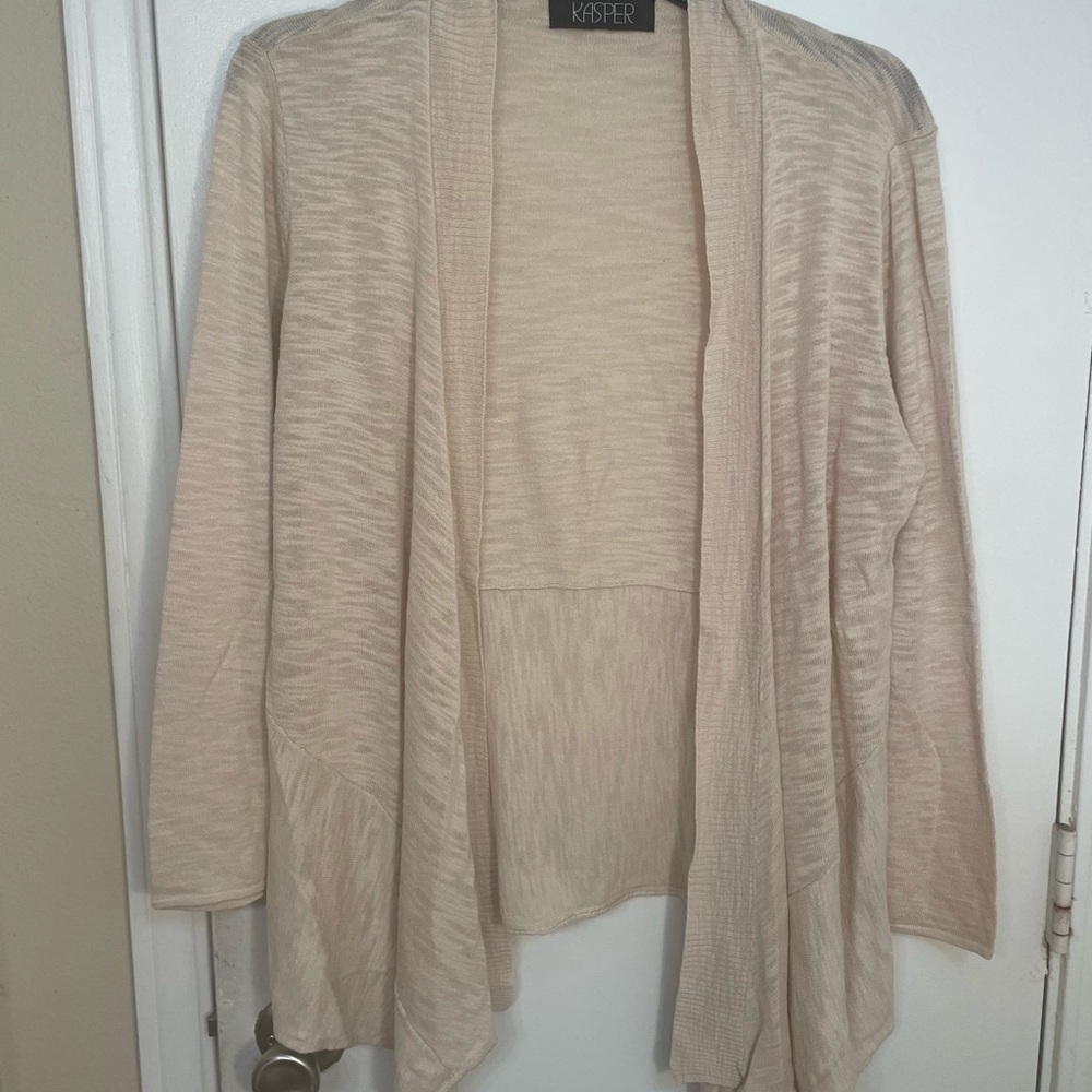 Kasper Open-Front Draped Cardigan in Light Cream